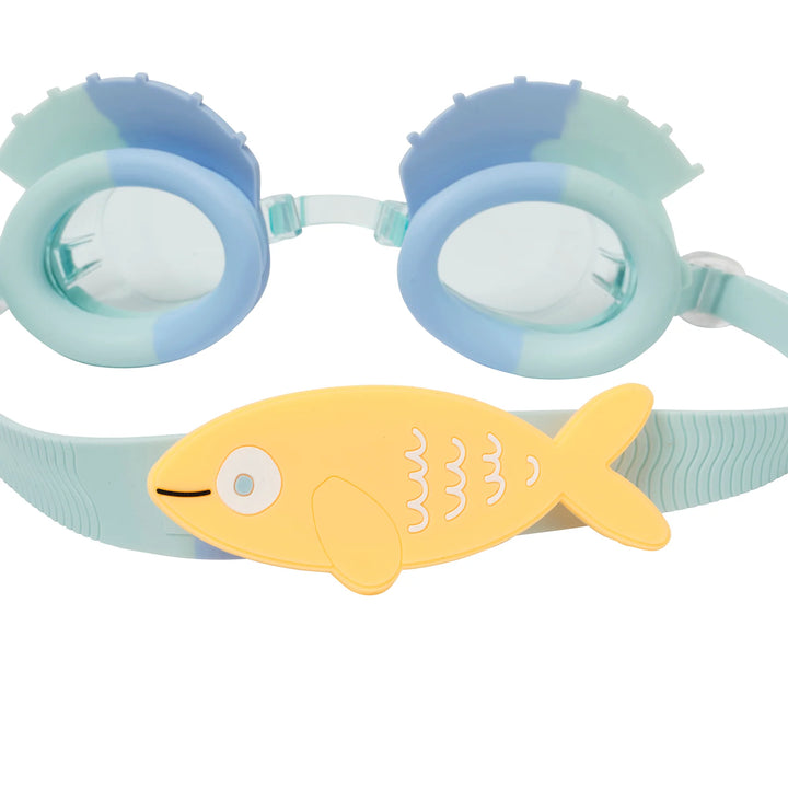 Kids Swim Goggles - Finn the Fish Aqua Blue