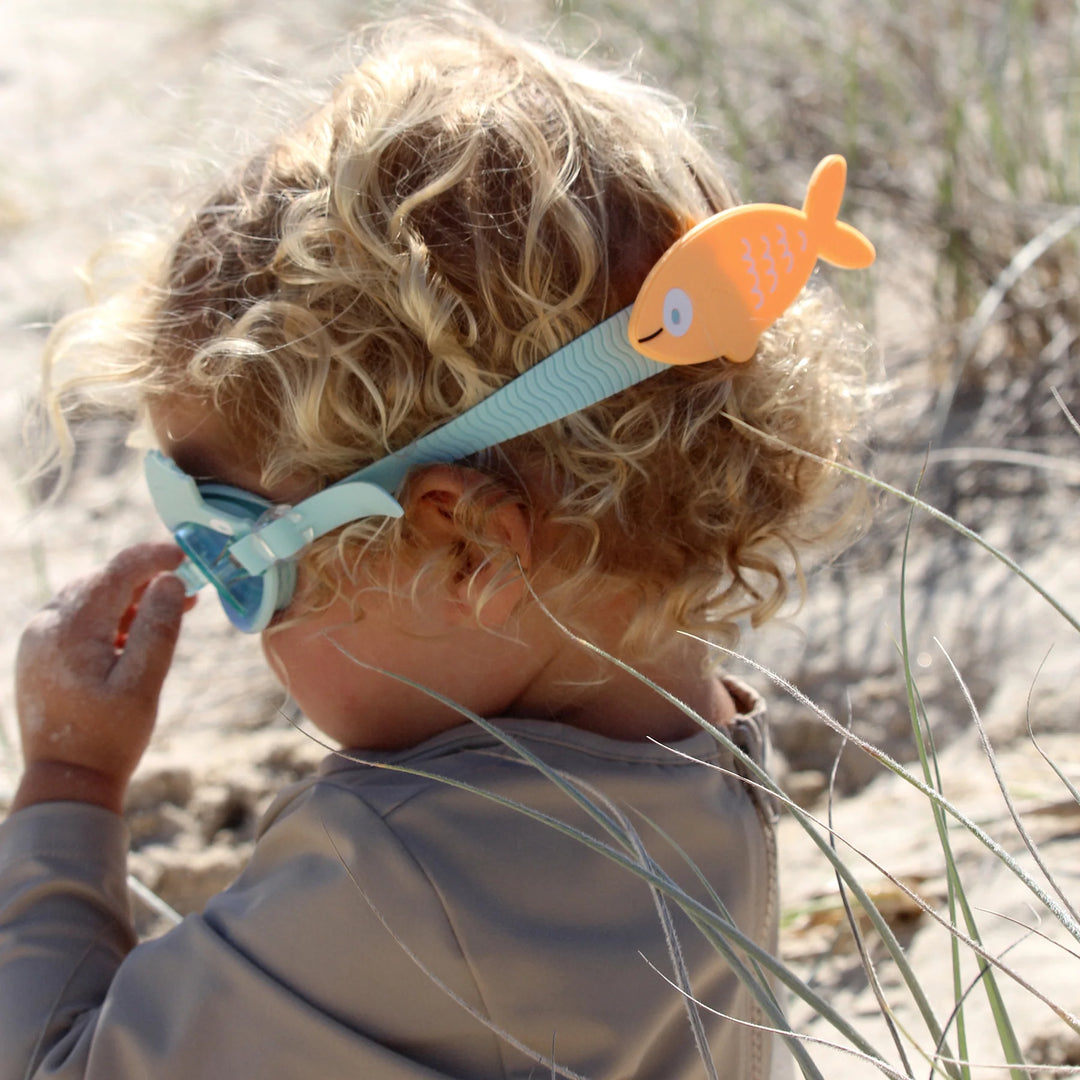 Kids Swim Goggles - Finn the Fish Aqua Blue