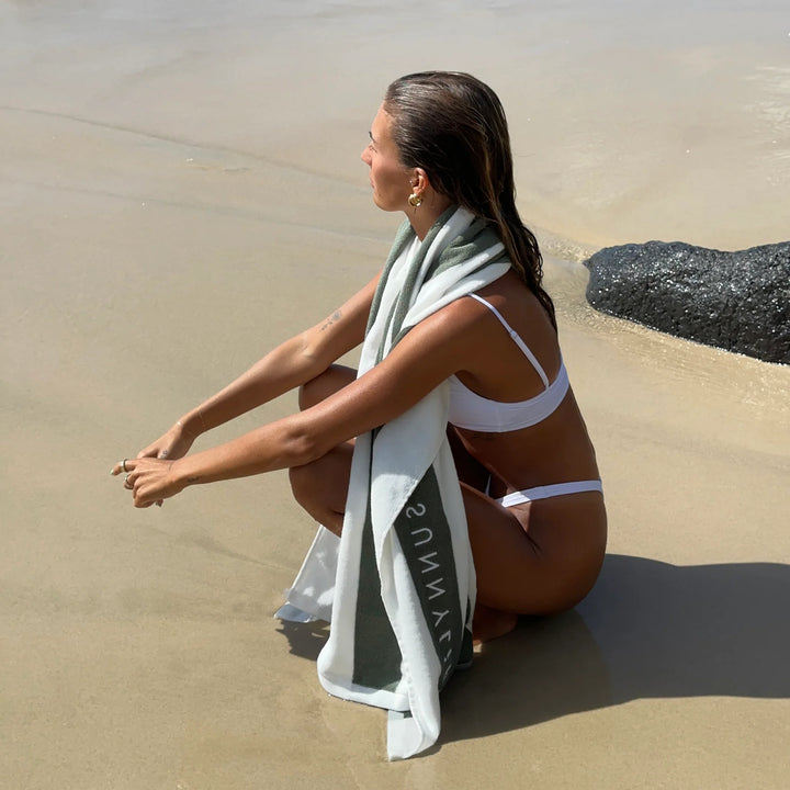 Sunnylife | Beach Towel - The Vacay Olive Stripe | Shut the Front Door