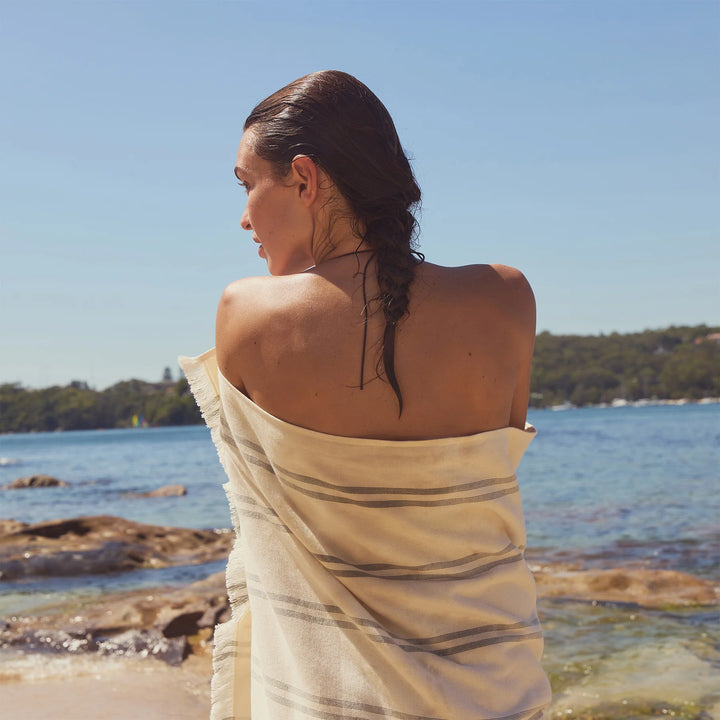 Sunnylife | Fouta Beach Towel The Vacay Olive Stripe | Shut the Front Door