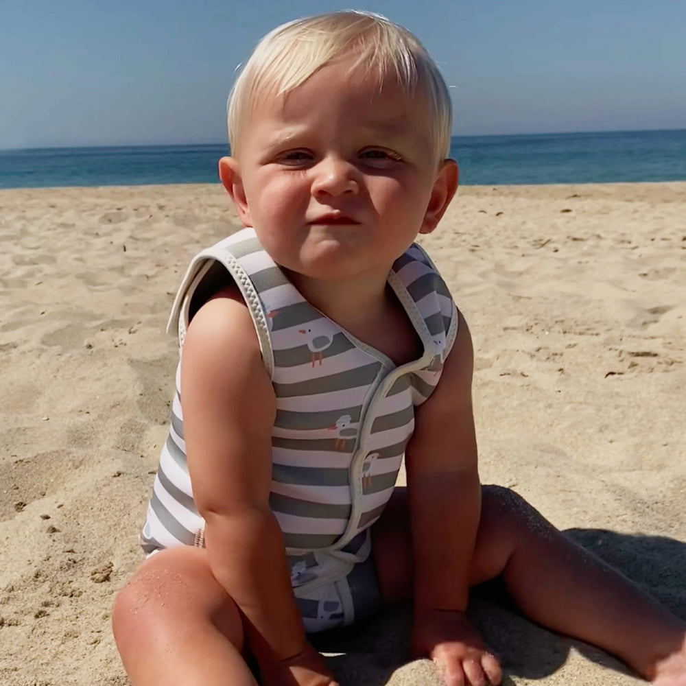 Sunnylife | Natural Rubber Baby Wetsuit Sammy the Seagull Green Stripe | Shut the Front Door