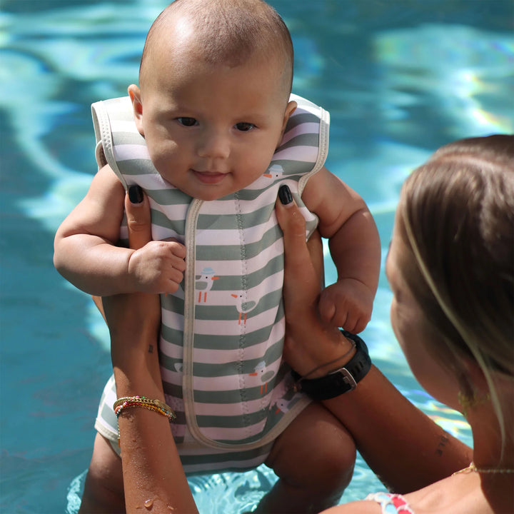Sunnylife | Natural Rubber Baby Wetsuit Sammy the Seagull Green Stripe | Shut the Front Door