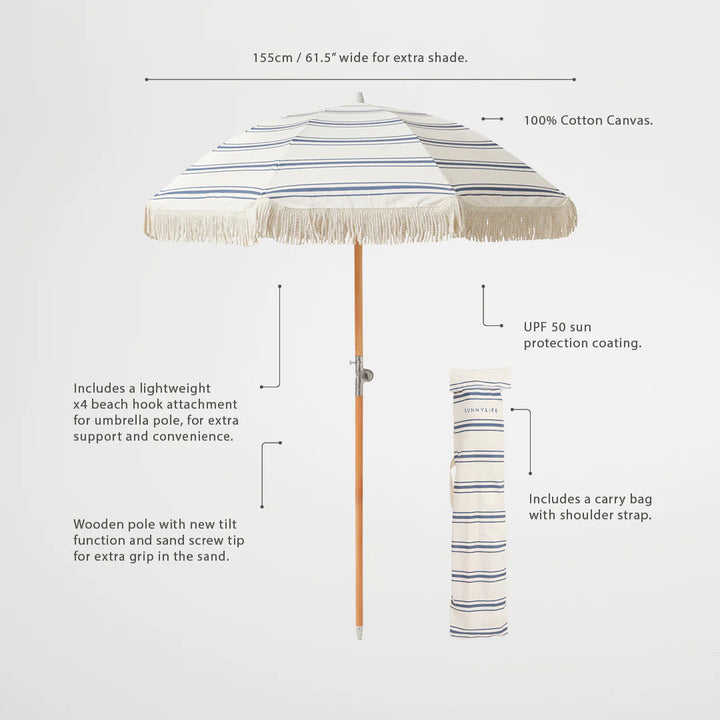 Sunnylife | The Resort Luxe Beach Umbrella - Coastal Blue | Shut the Front Door
