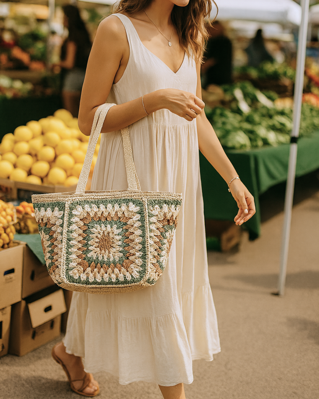 Antigone | Lily Crochet Tote Bag - Green | Shut the Front Door
