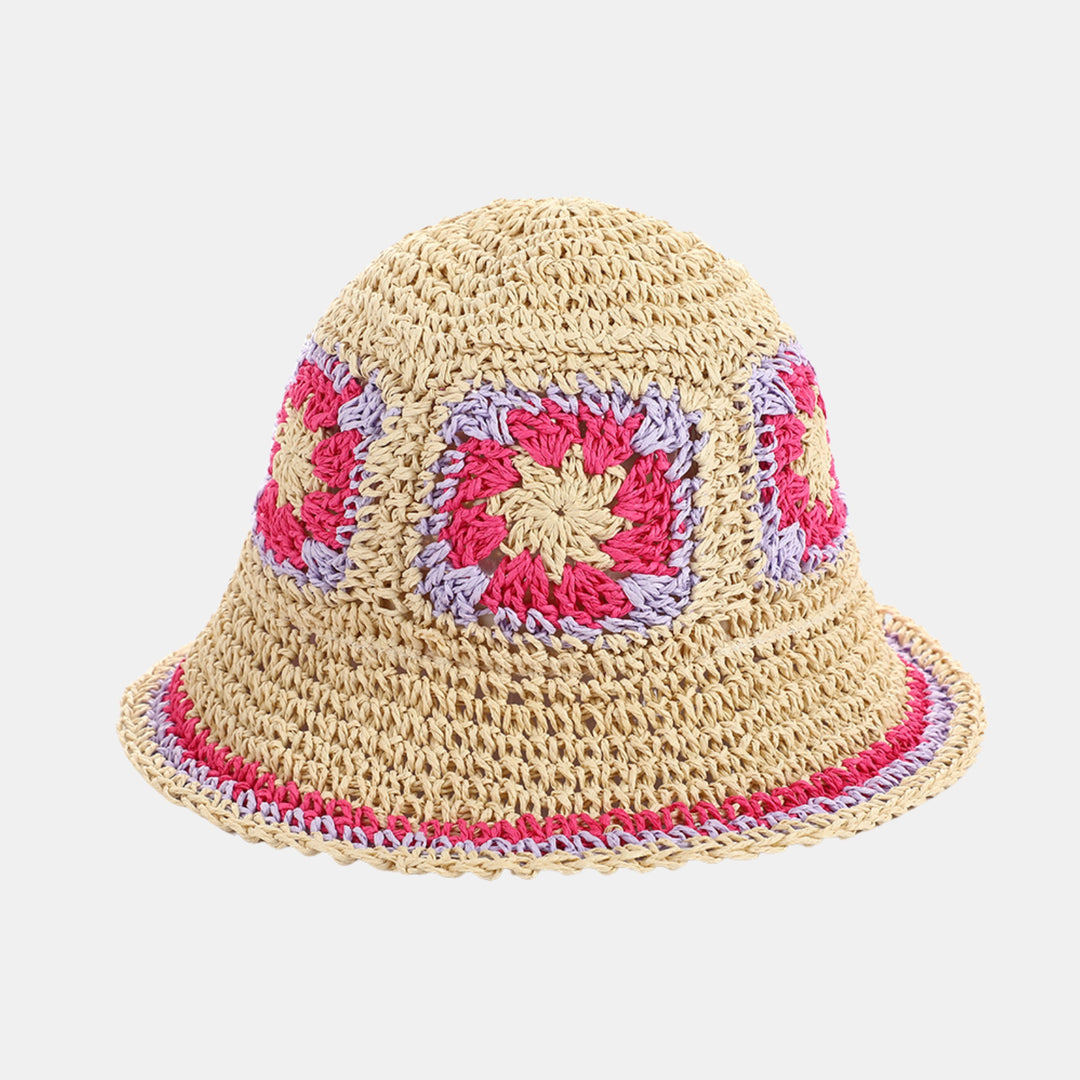 Antigone | Emilia Straw Bucket Hat - Beige/Rose Red | Shut the Front Door