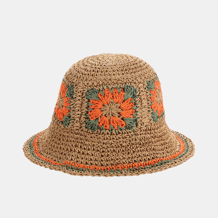 Antigone | Emilia Straw Bucket Hat - Khaki/Orange | Shut the Front Door