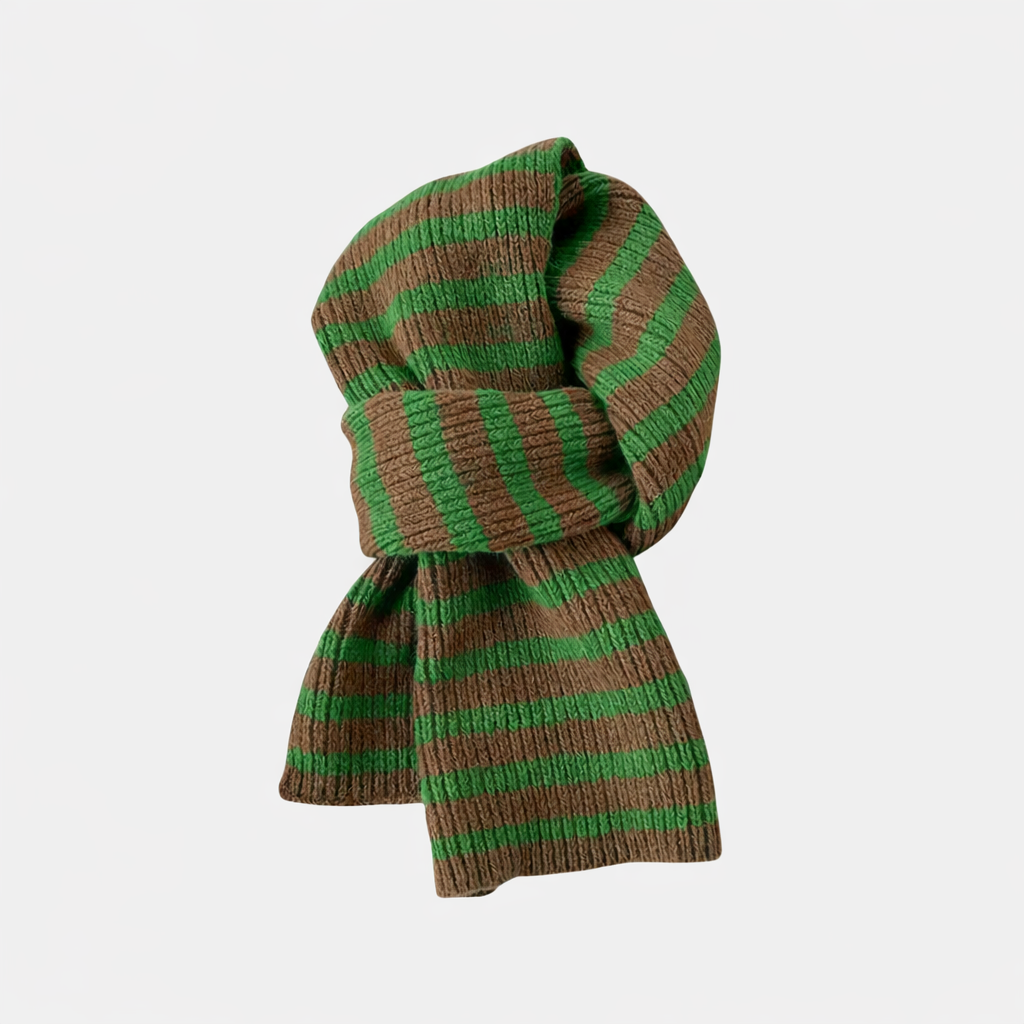 Antigone | Airelle Knitted Scarf - Coffee Green Stripe | Shut the Front Door