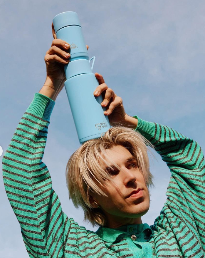 Frank Green | Ceramic Lined Reusable Bottle 34oz with Straw - Sky Blue | Shut the Front Door