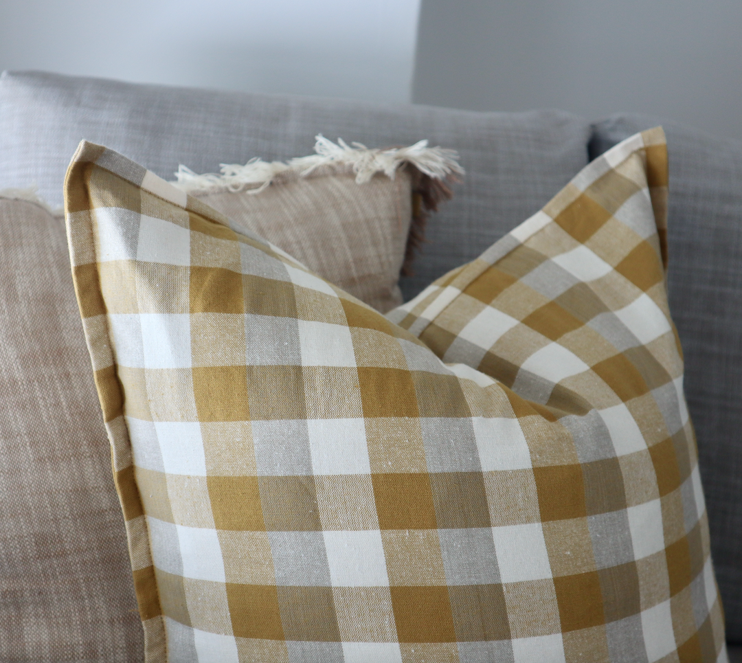 Raine & Humble | Double Check Cushion - Yellow Sunset | Shut the Front Door