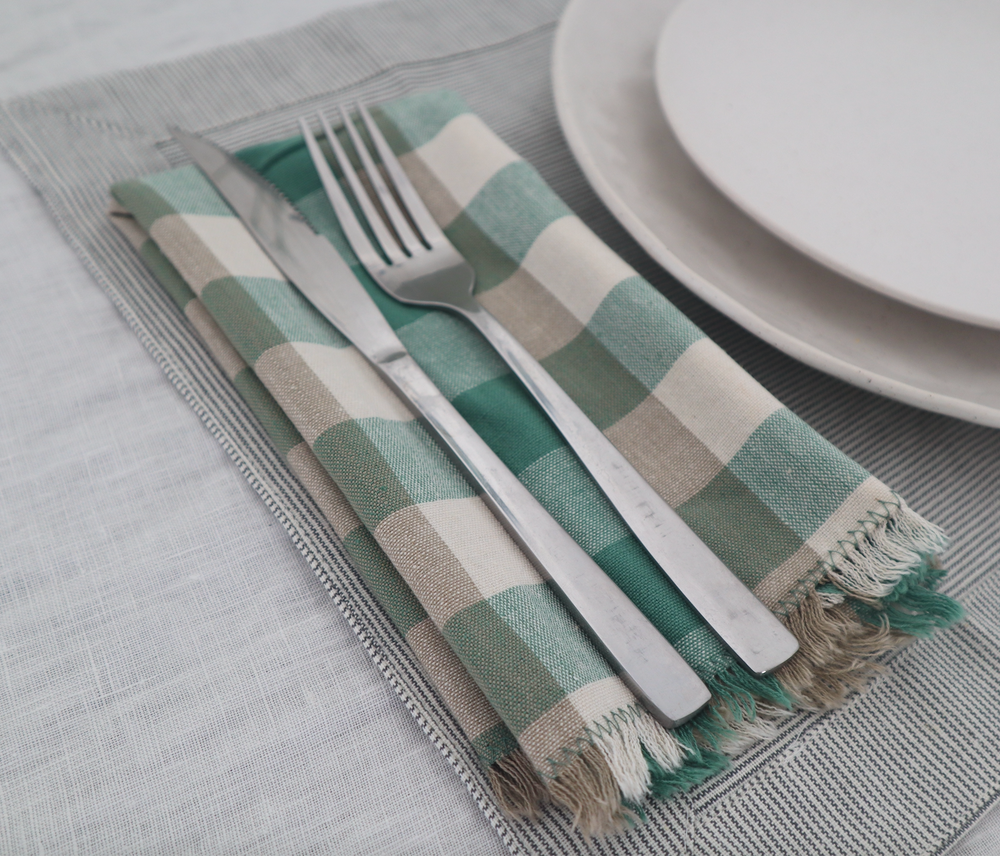 Raine & Humble | Double Check Napkin S/4 - Aqua Storm | Shut the Front Door