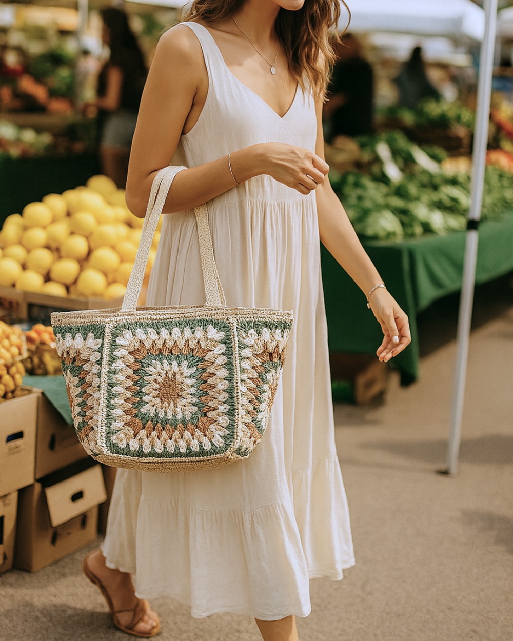 Antigone | Lily Crochet Tote Bag - Green | Shut the Front Door