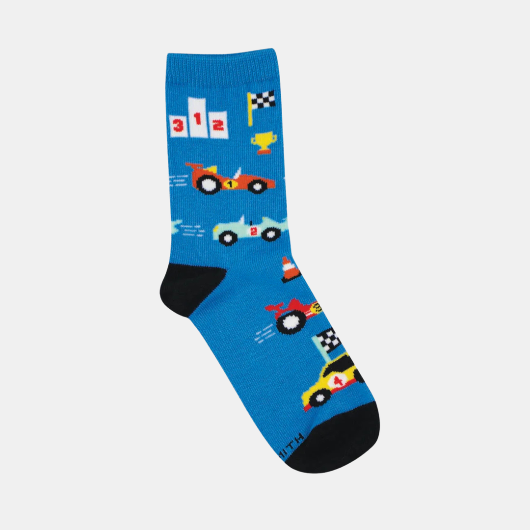 Socksmith | Socks Kids Off to the Races - Blue 4-7 yrs | Shut the Front Door