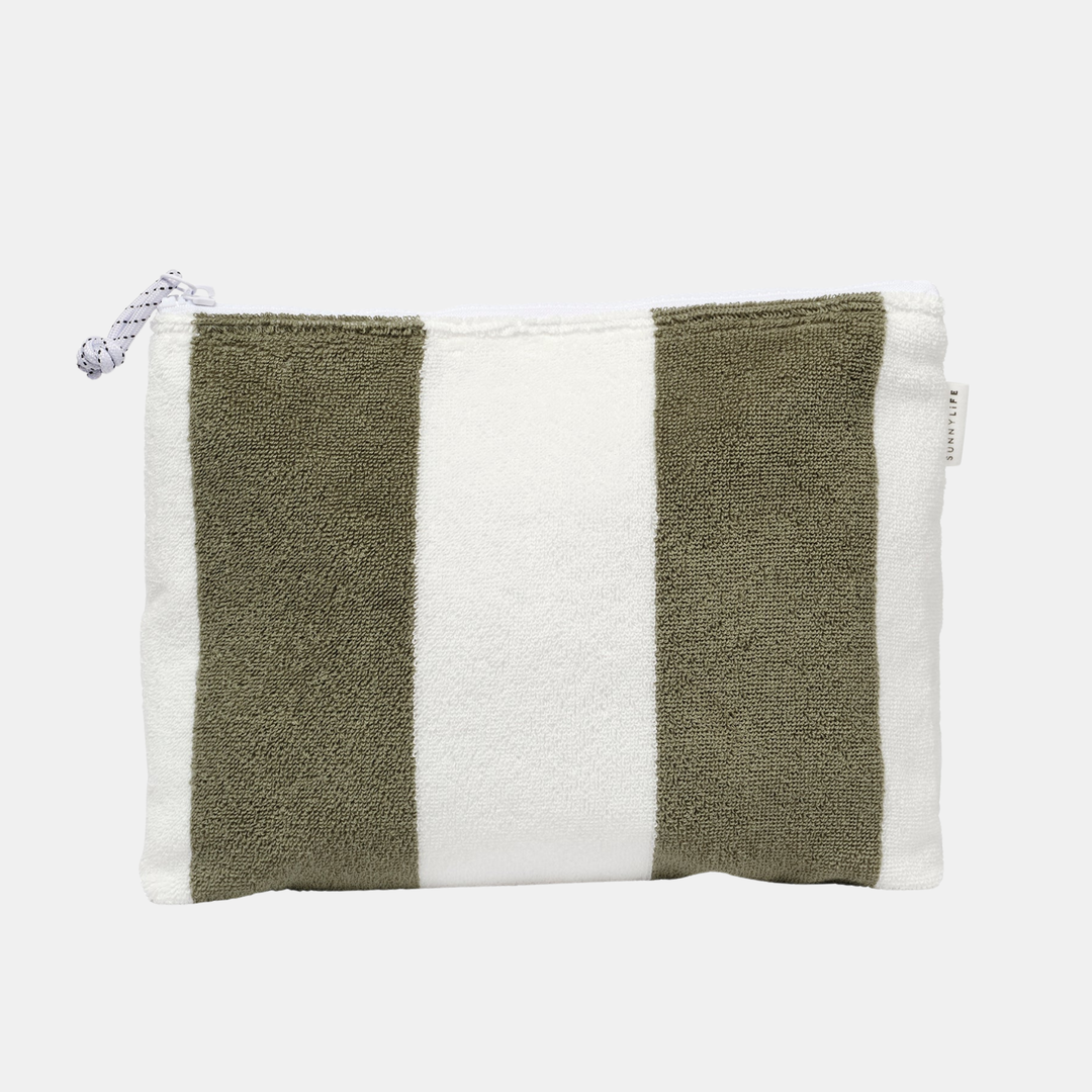 Sunnylife | Terry Beach Pouch - The Vacay Olive Stripe | Shut the Front Door