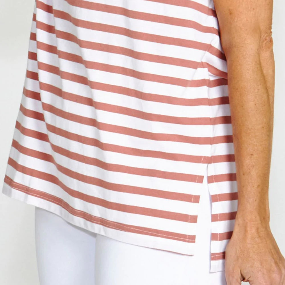 Betty Basics | Mia Split Hem Tee - Dusty Pink Stripe | Shut the Front Door