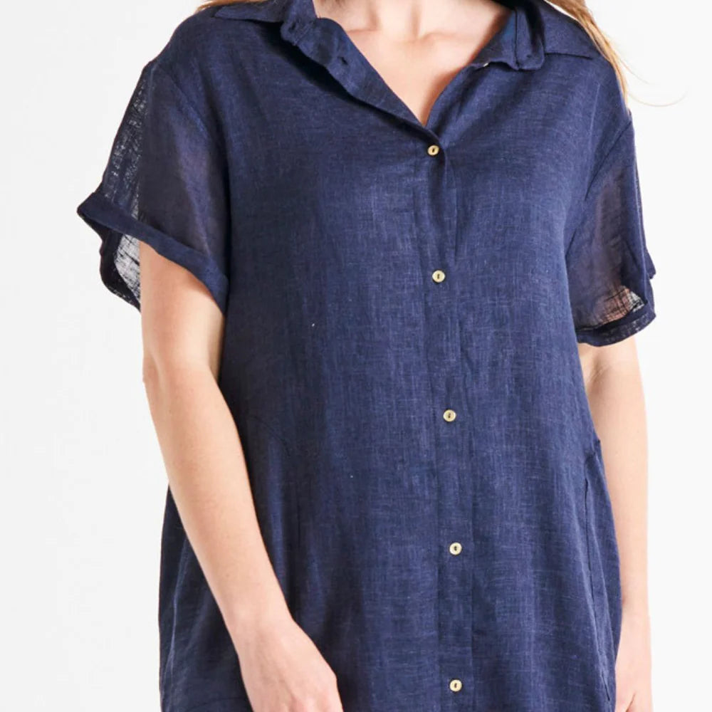 Betty Basics | Lani Linen Shirt Dress - Navy | Shut the Front Door