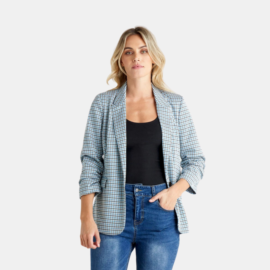 Betty Basics | Merci Ponte Blazer - Blue Dogstooth | Shut the Front Door