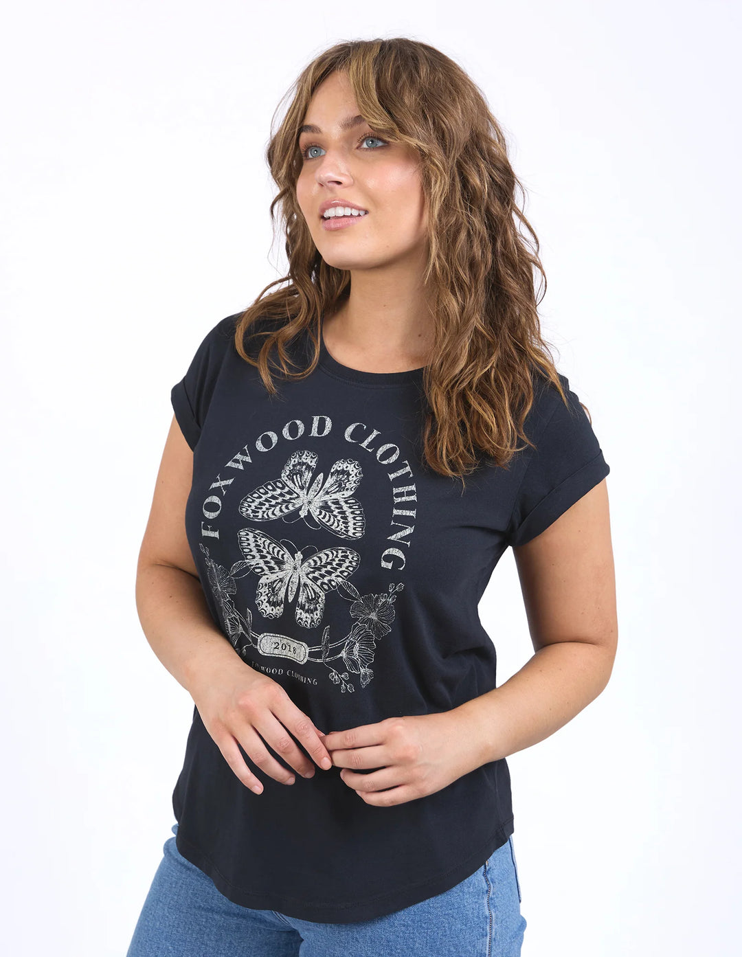 Foxwood | Vintage Butterfly Tee - White/Black | Shut the Front Door