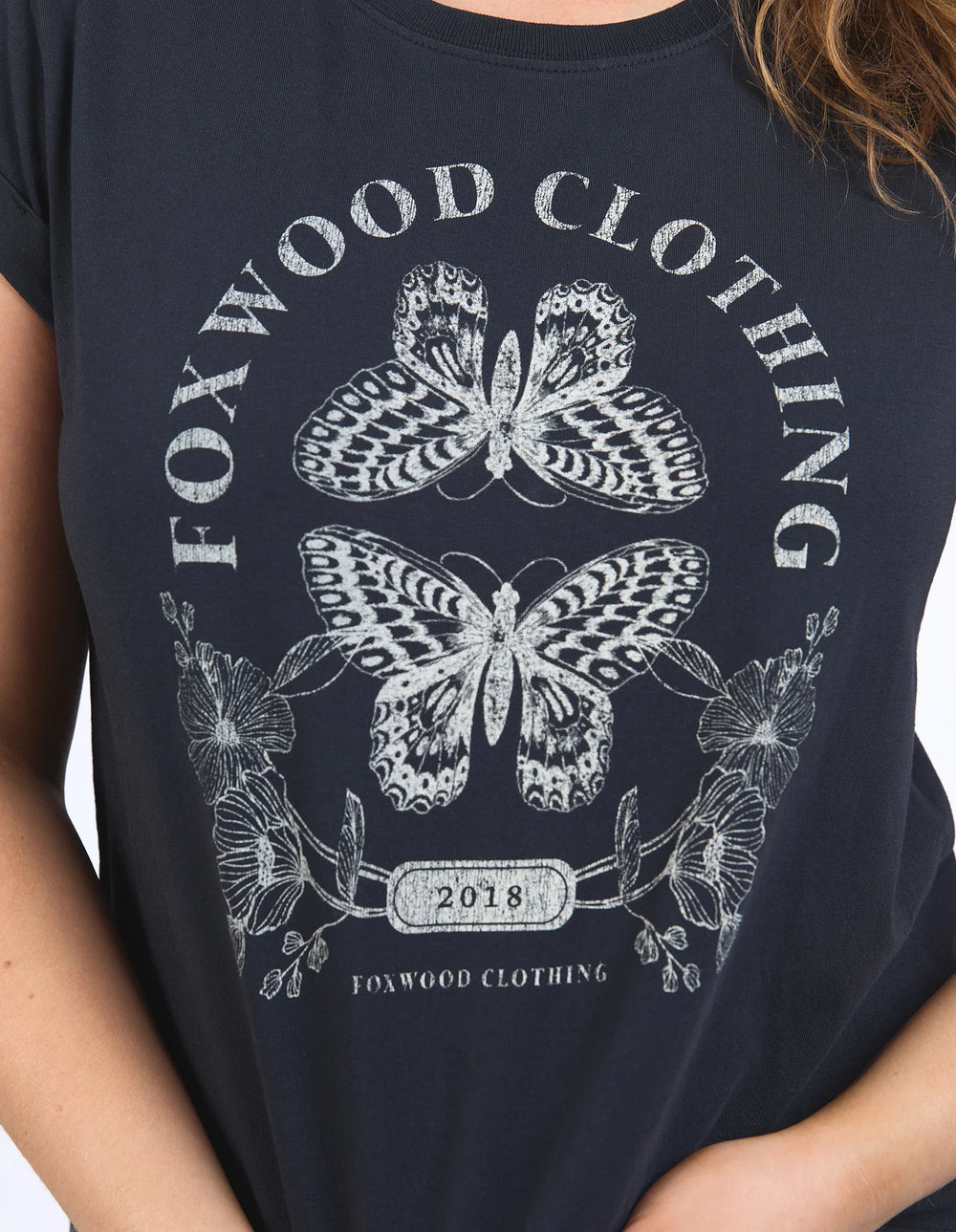 Foxwood | Vintage Butterfly Tee - White/Black | Shut the Front Door