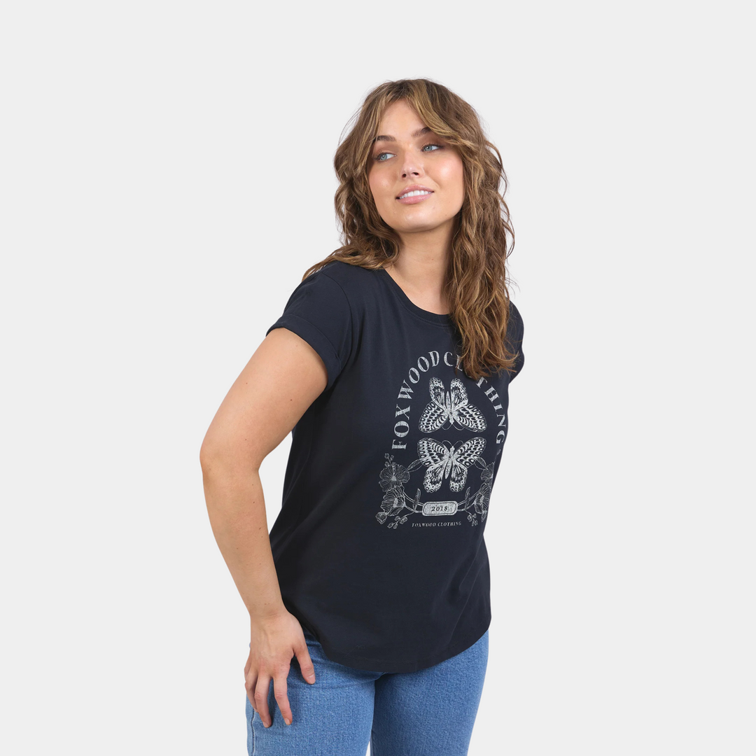Foxwood | Vintage Butterfly Tee - White/Black | Shut the Front Door