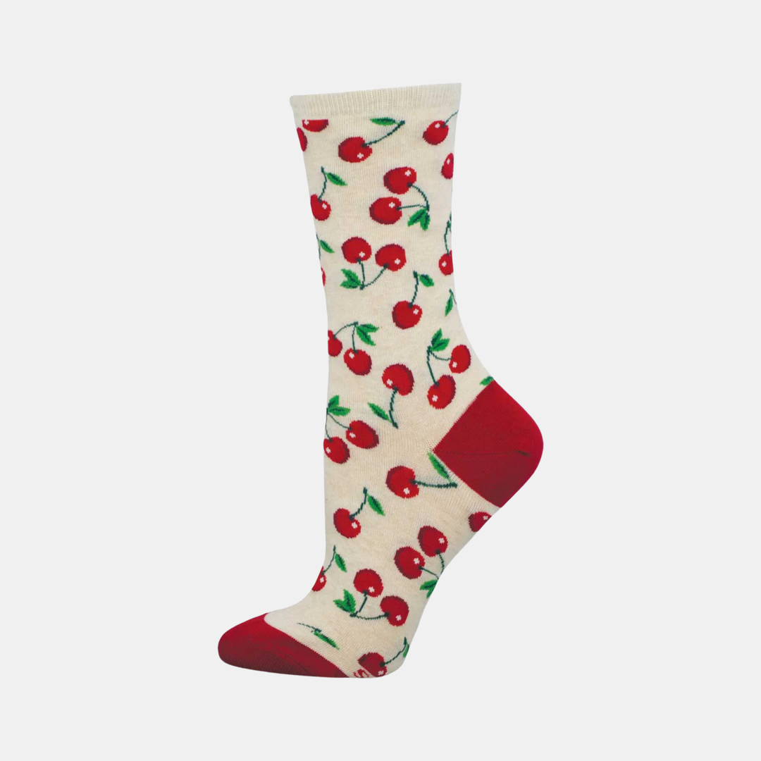 Socksmith | Women's Absolutely Cherry Socks - Ivory Heather | Shut the Front Door