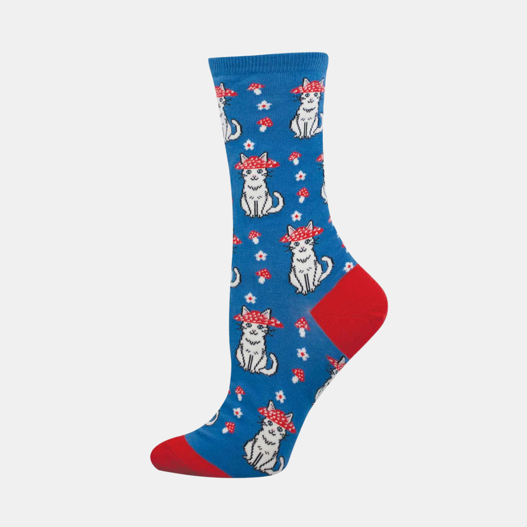 Socksmith | Women's Mushroom Cat Socks - Blue | Shut the Front Door