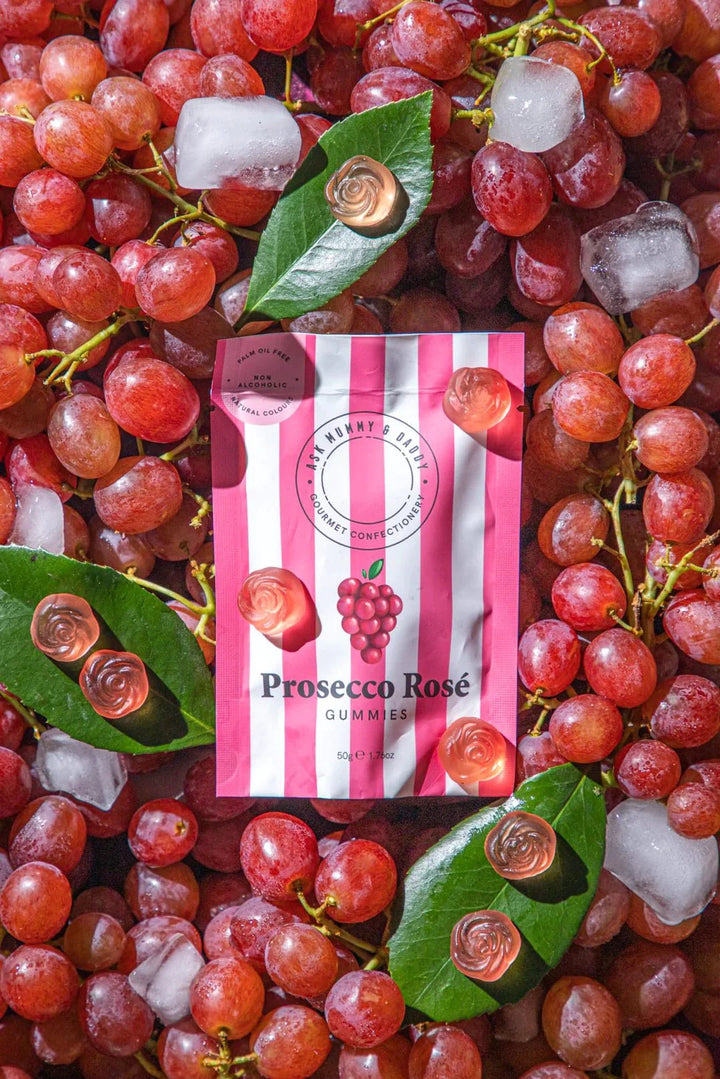 Ask Mummy & Daddy | Prosecco Rose  Gummies 50g | Shut the Front Door