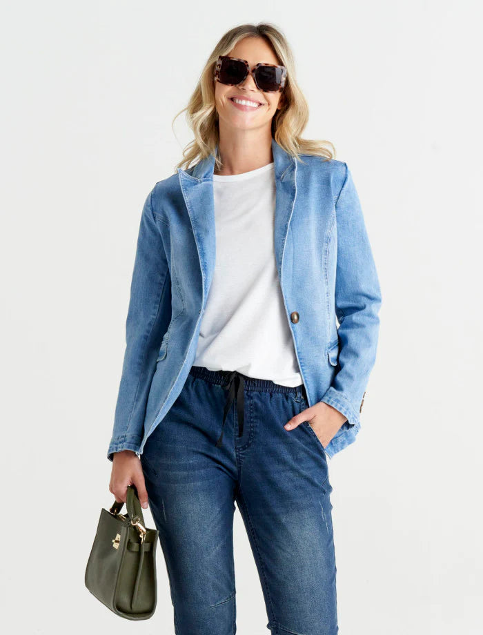 Betty Basics | Becki Denim Blazer - Mid Wash | Shut the Front Door