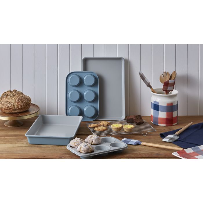 Academy Home | Check & Plain Tea Towel Set 2 - Blue | Shut the Front Door