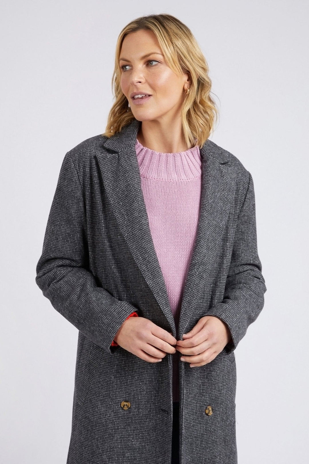 Elm Knitwear | Becky Houndstooth Coat - Charcoal | Shut the Front Door