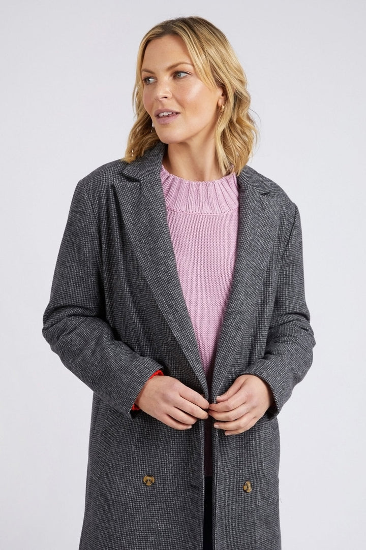 Elm Knitwear | Becky Houndstooth Coat - Charcoal | Shut the Front Door