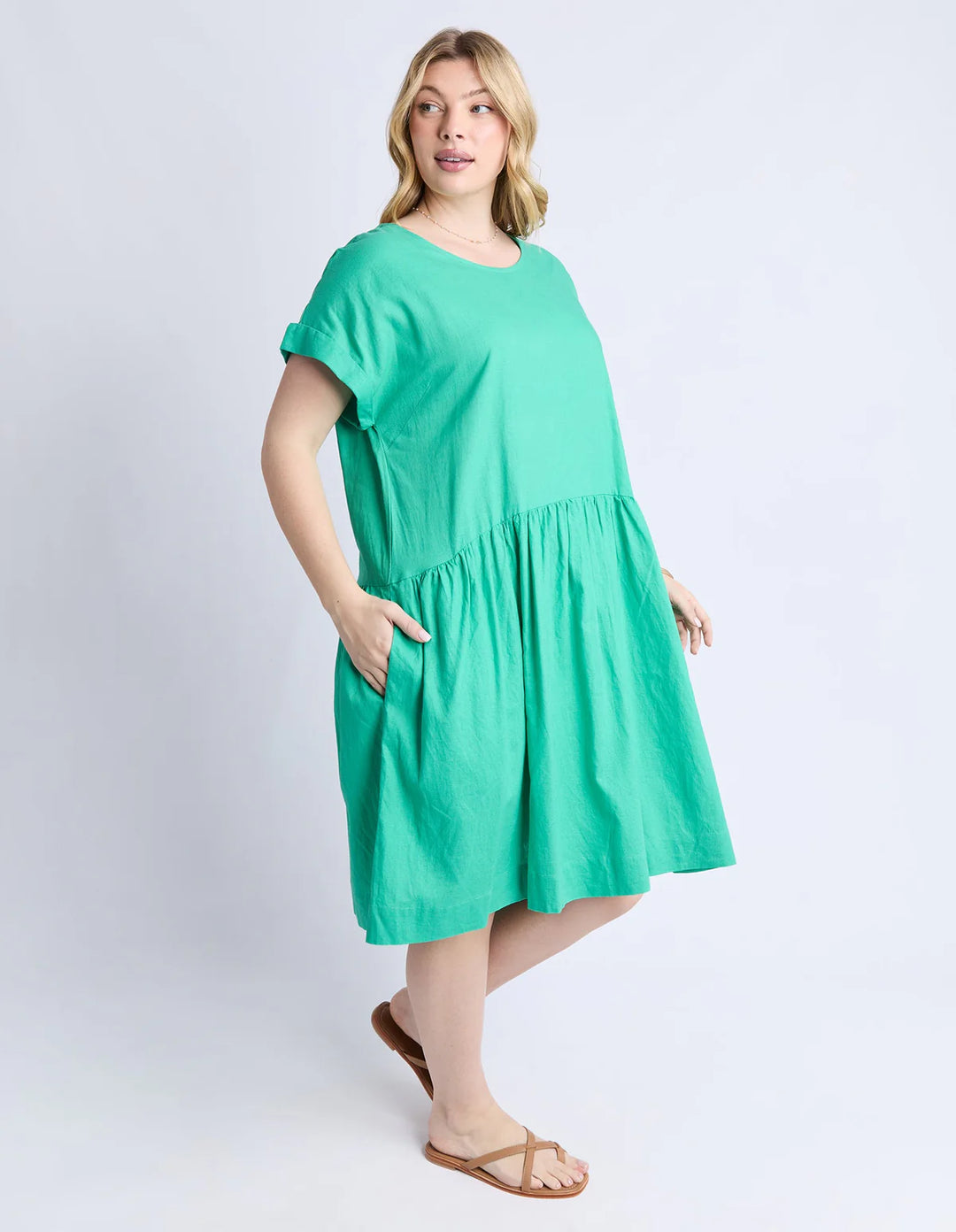 Sunset Hour Solid Dress - Green