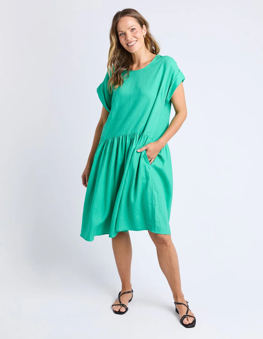 Sunset Hour Solid Dress - Green