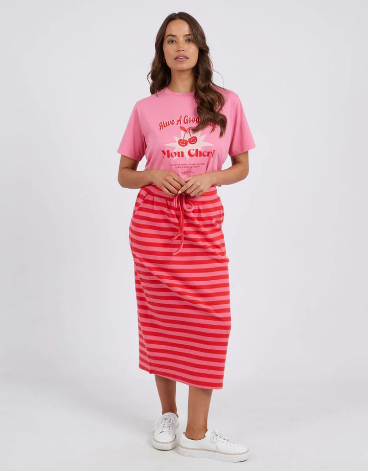 Elm Knitwear | Sunset Stripe Skirt - Cherry | Shut the Front Door