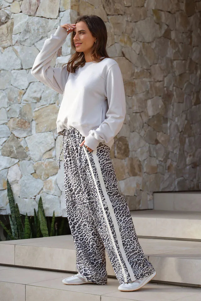 Relaxed Drawstring Pant - Leopard Linen Blend