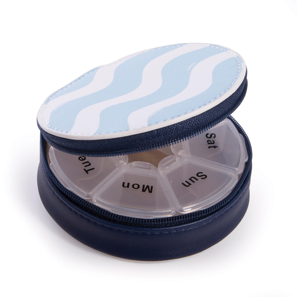 IS Gifts | Travel Pill Case - Blue/White | Shut the Front Door