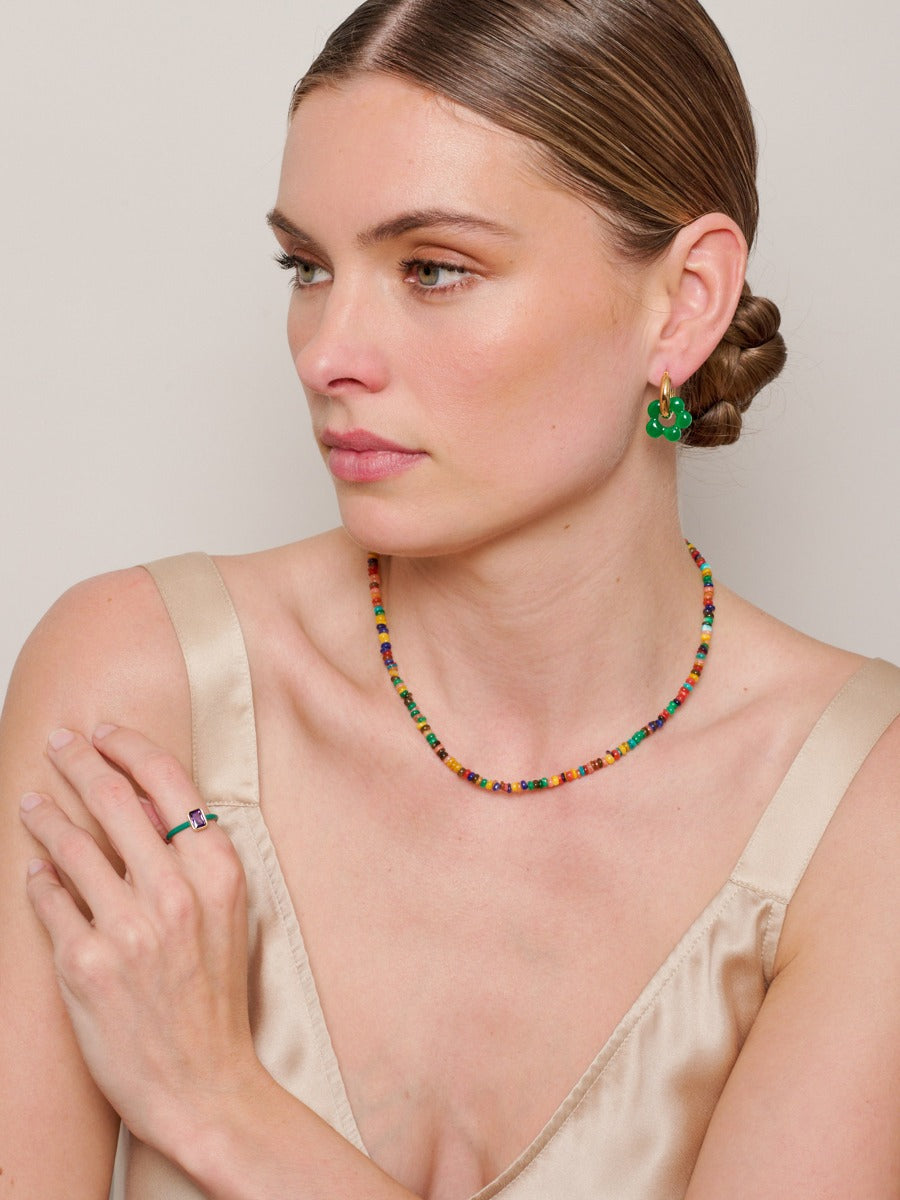 Tiger Tree | Earring Gold Spinning Flower Hoops - Green | Shut the Front Door