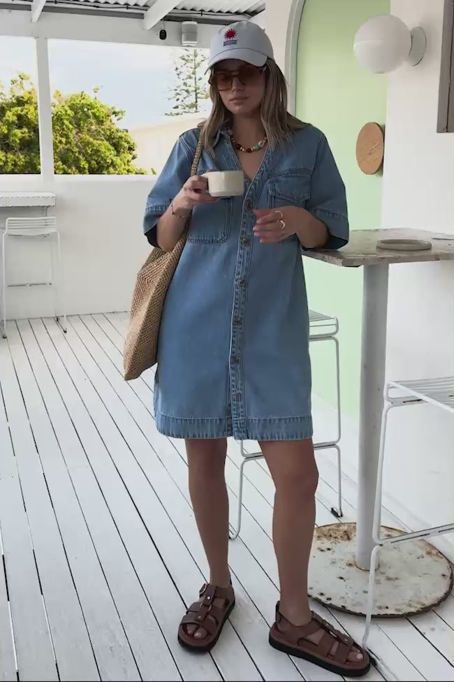 Sammy Relaxed Shirt Dress - Mid Vintage Blue