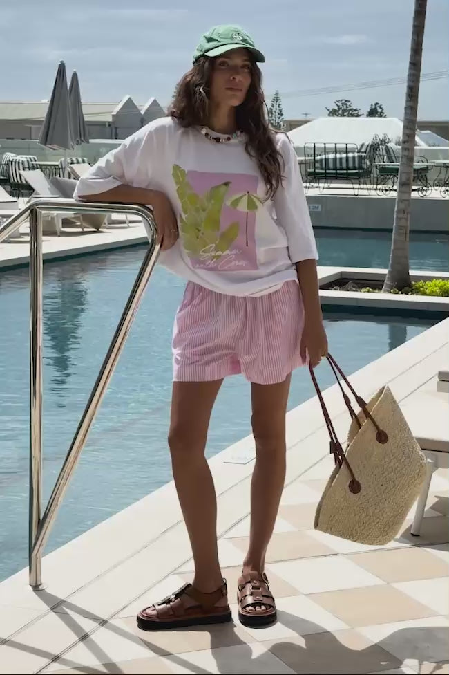 Liv Oversized Tee - White Coastal Leaves