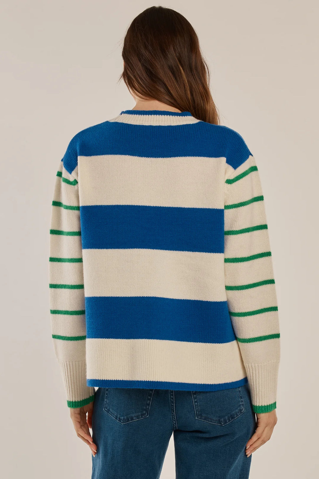 Betty Basics | Camryn Knit Sweater - Blue/Green Stripe Cream | Shut the Front Door