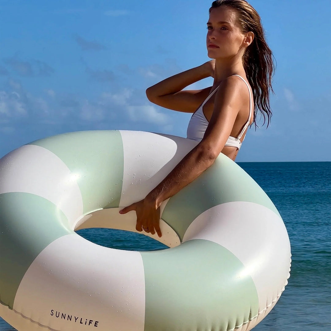 Sunnylife | Tube Pool Ring - The Vacay Soft Olive Stripe | Shut the Front Door