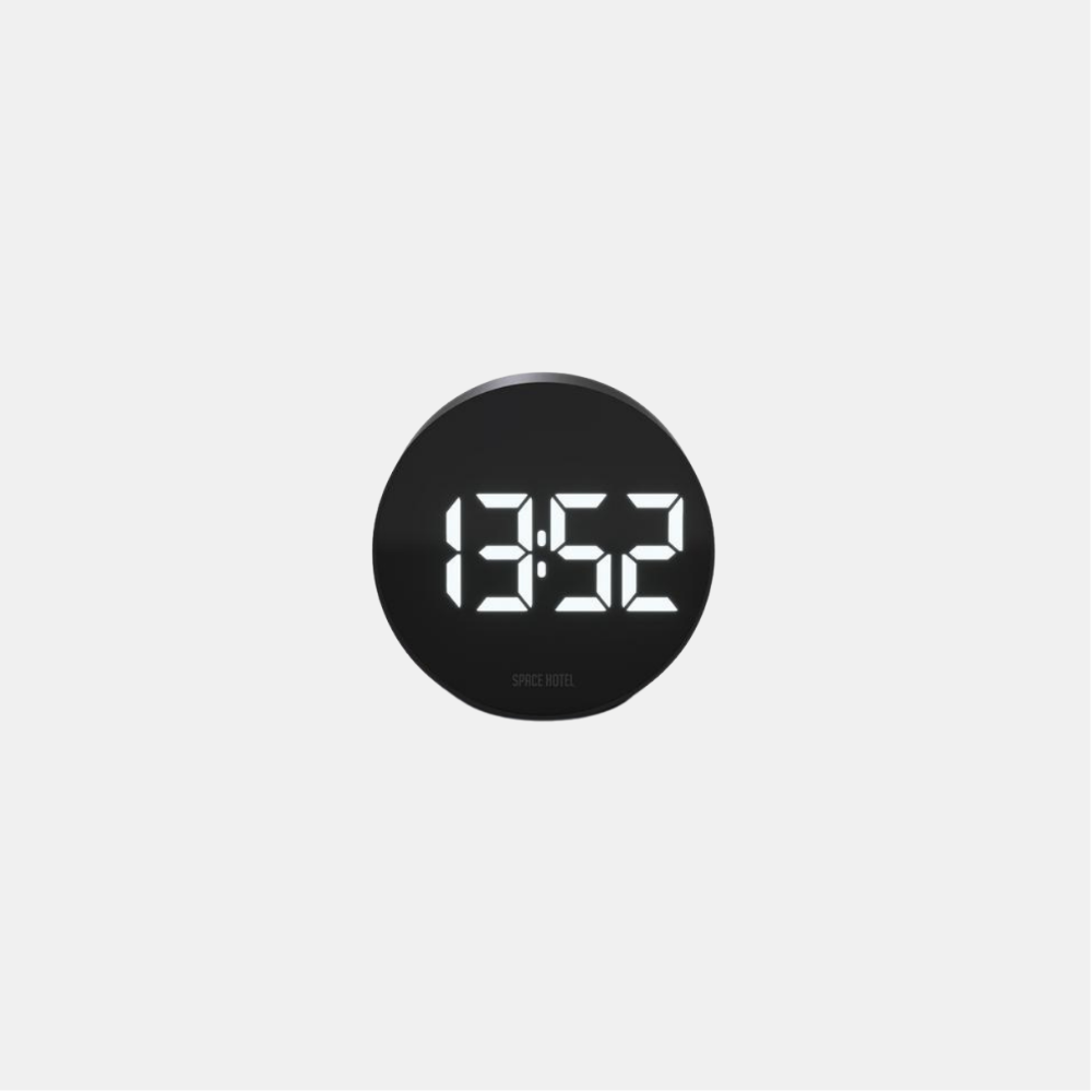 Space Hotel | Spheratron Alarm Clock Black - White LED | Shut the Front Door