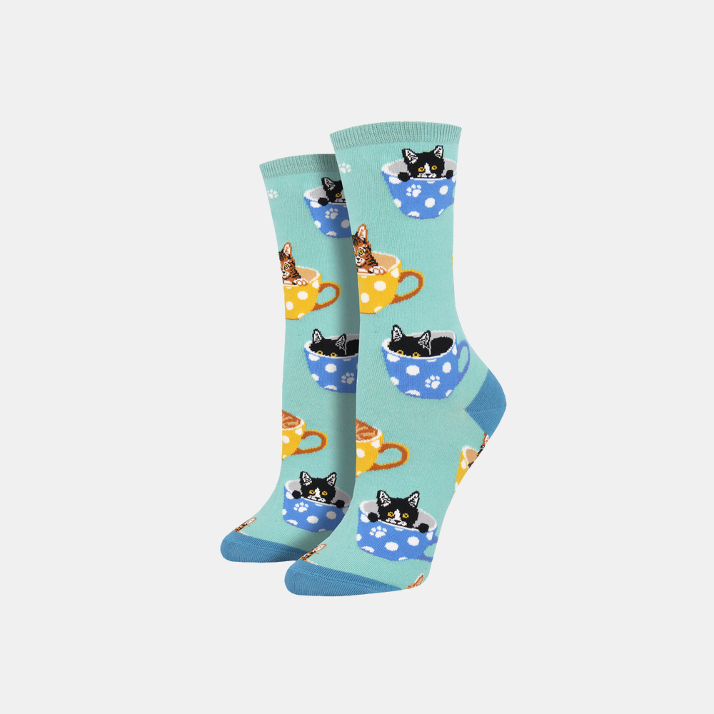 Socksmith | Women's Cat-Feinated Socks - Sky Blue | Shut the Front Door