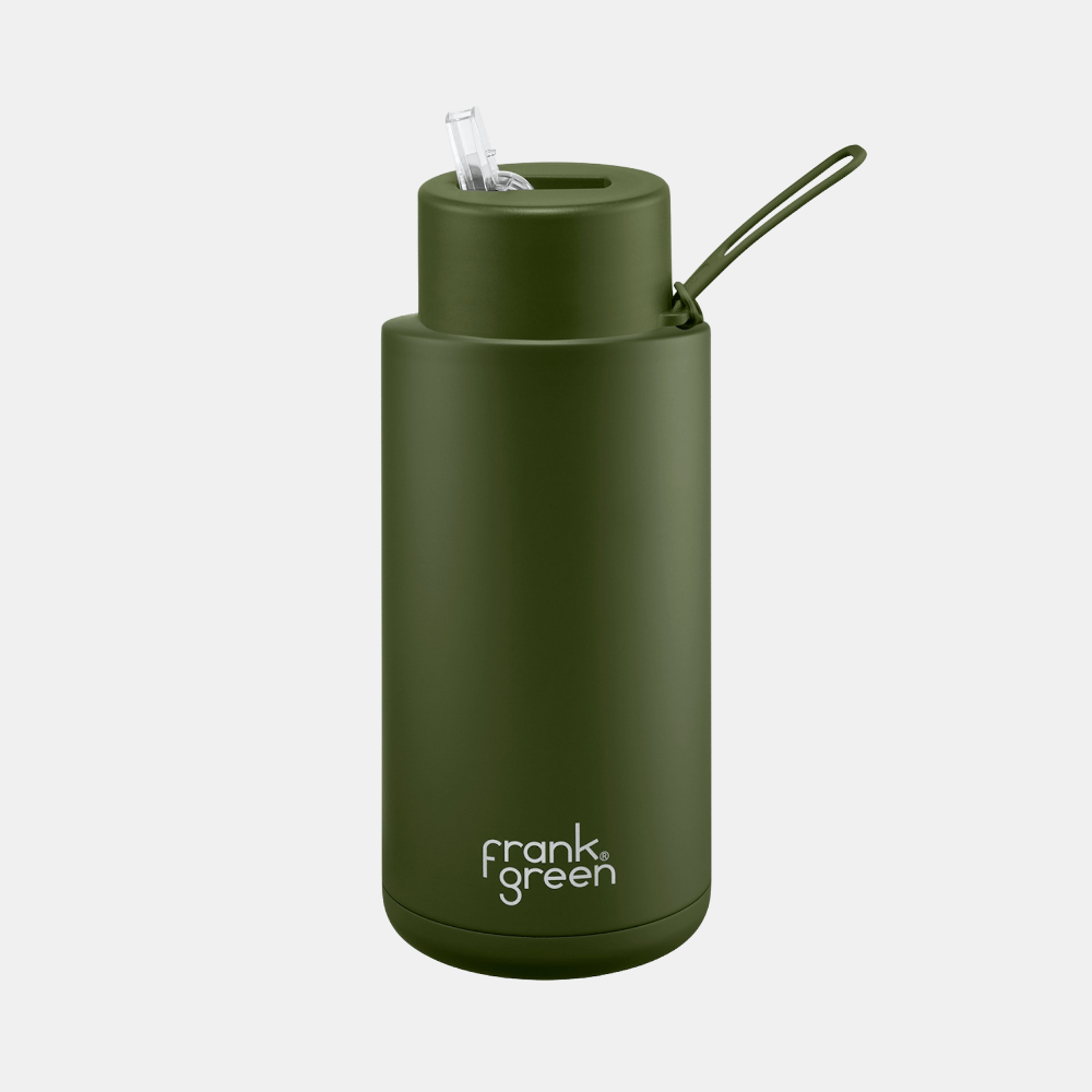 Frank Green | Ceramic Lined Reusable Bottle 34oz with Straw -Khaki | Shut the Front Door