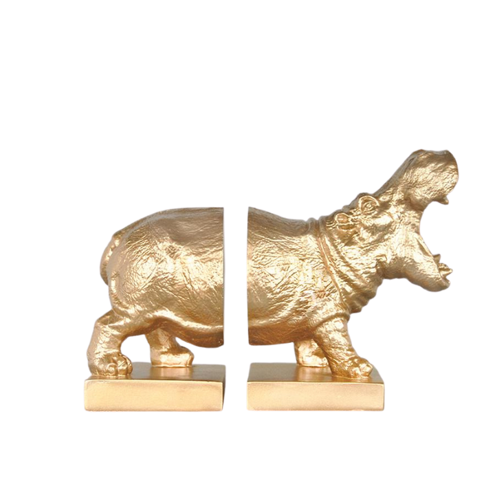 White Moose | Hippo Bookend Set - Gold | Shut the Front Door