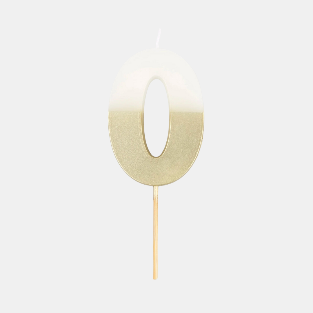 Meri Meri | Gold Dipped Candle - Number 0 | Shut the Front Door