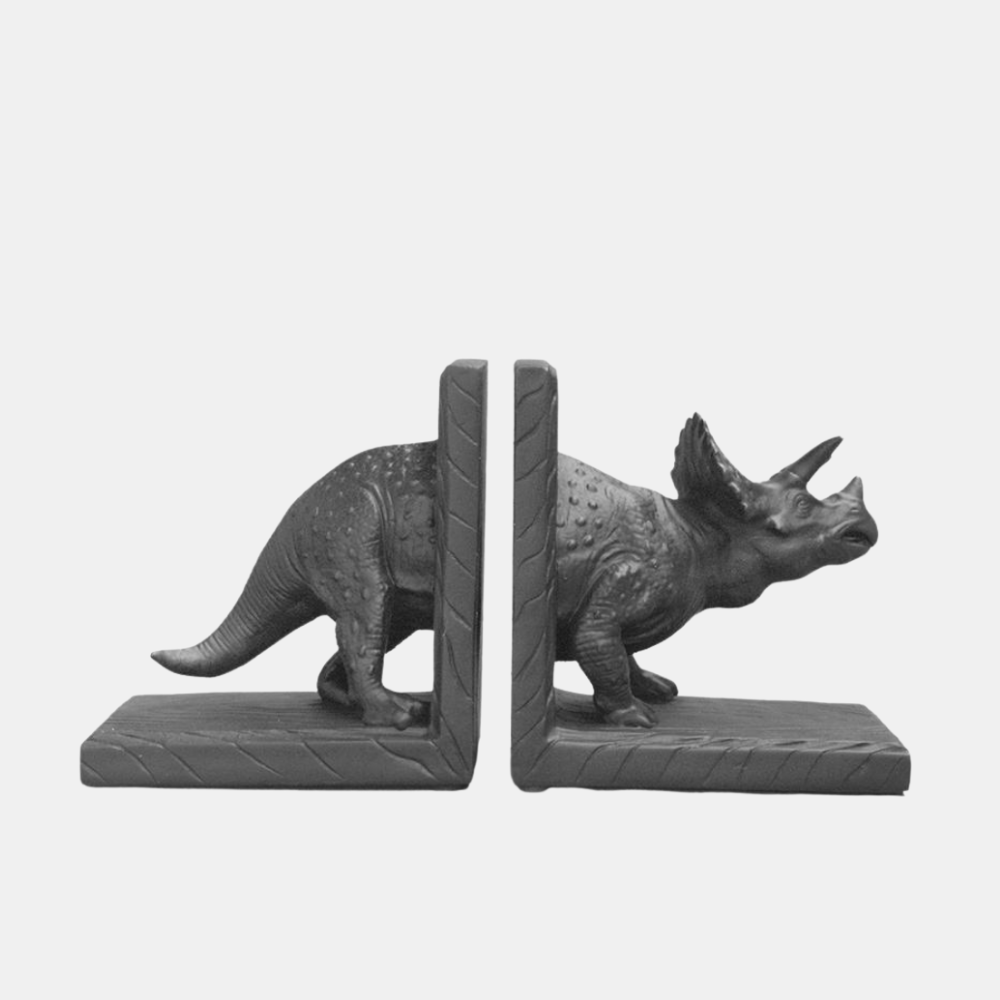 White Moose | Triceratops Bookend Set - Black | Shut the Front Door