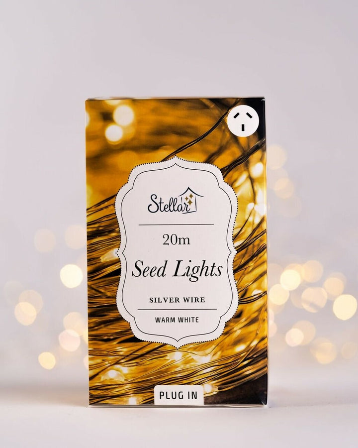 Stellar Haus | 200 LED Seed Light String Silver Warm White Plug 20m | Shut the Front Door
