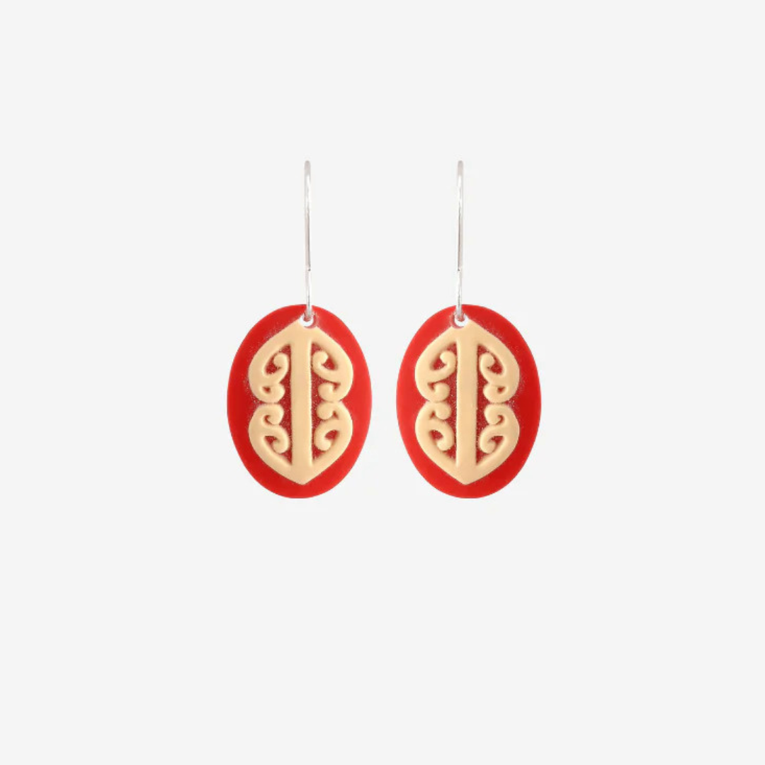 Tikitibu | Earrings Mangopare Small Oval - Red | Shut the Front Door