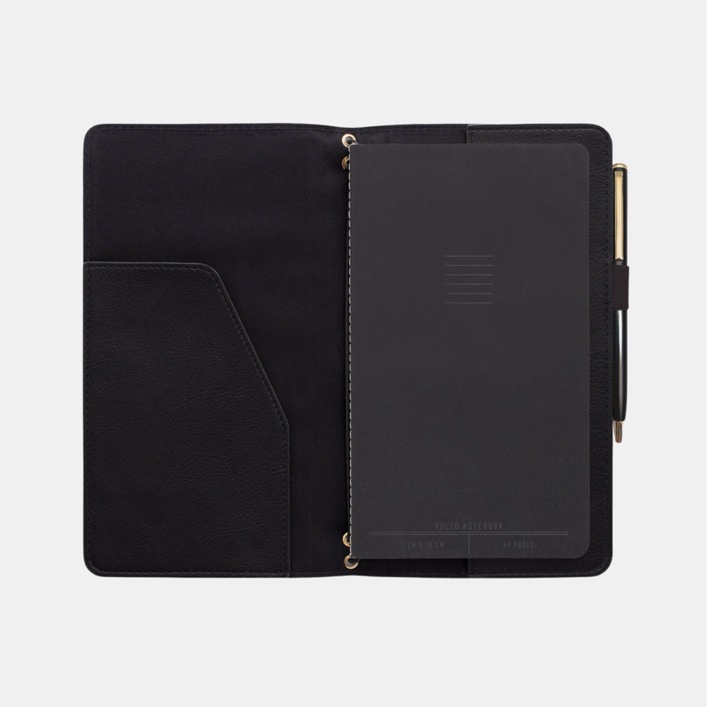 Designworks | Vegan Leather Folio with Pen - Black | Shut the Front Door