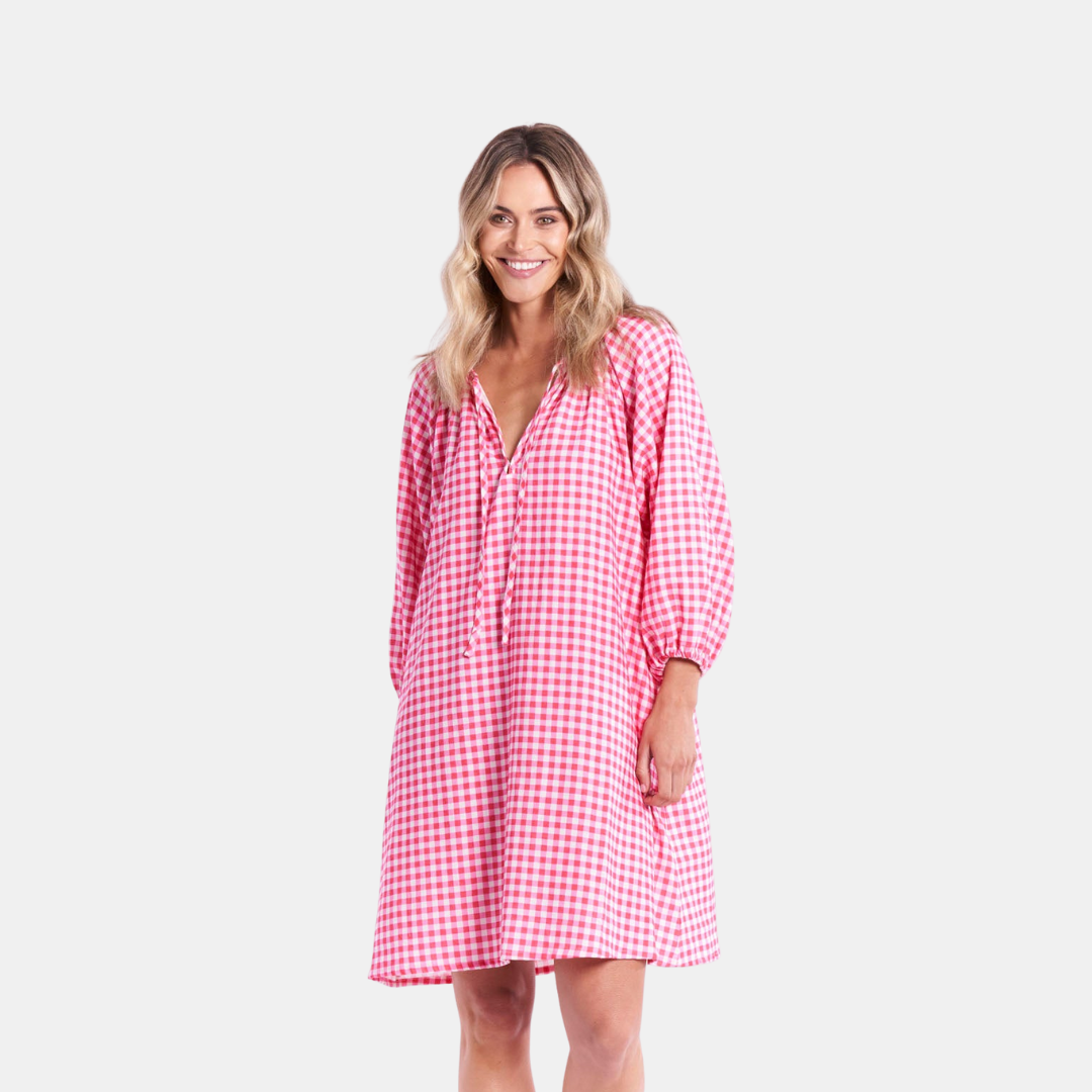 Betty Basics | Penny Lane Linen Dress - Berry Check | Shut the Front Door